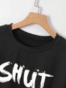 Baskılı Oversize Bisiklet Yaka T-shirt - Siyah resmi